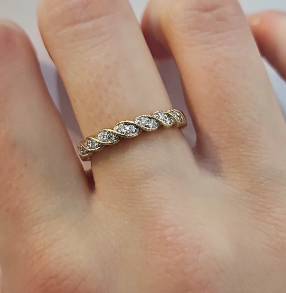 9ct Yellow Gold Diamond Wave Band Ring, Size N