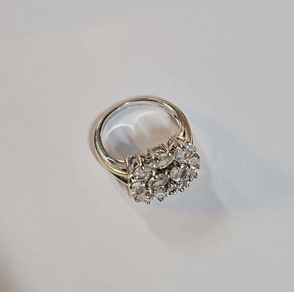 9ct White Gold CZ Cluster Ring, Size N