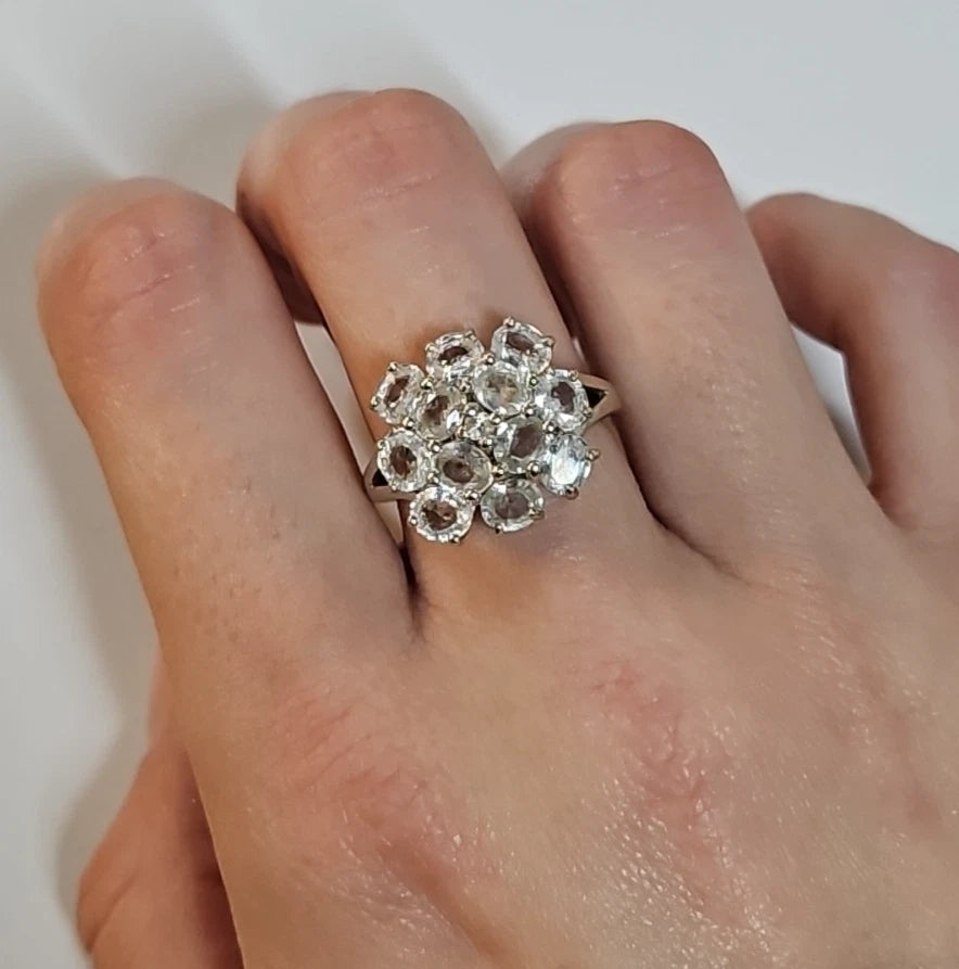 9ct White Gold CZ Cluster Ring, Size N