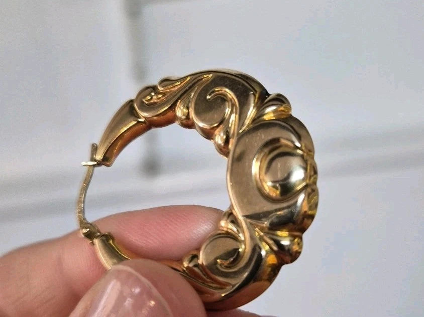 9ct Yellow Gold Patterned Hoops