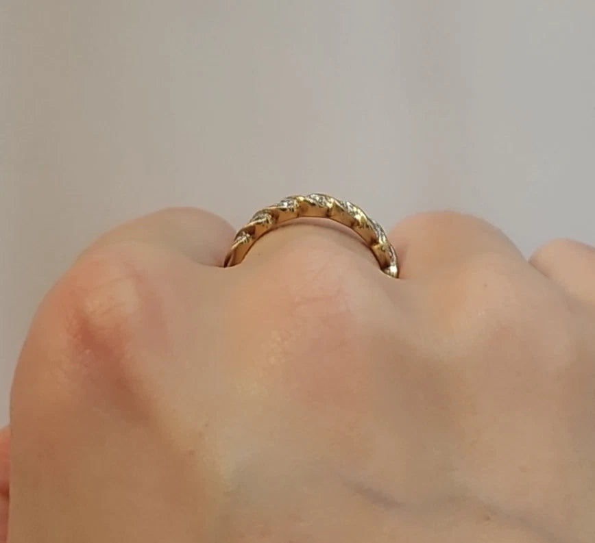 9ct Yellow Gold Diamond Wave Band Ring, Size N