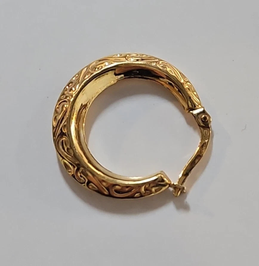 9ct Yellow Gold Patterned Hoop Earrings