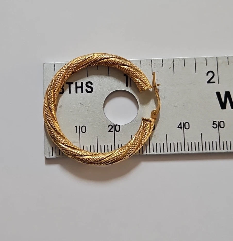 9ct Yellow Gold Frosted Twist Hoop Earrings