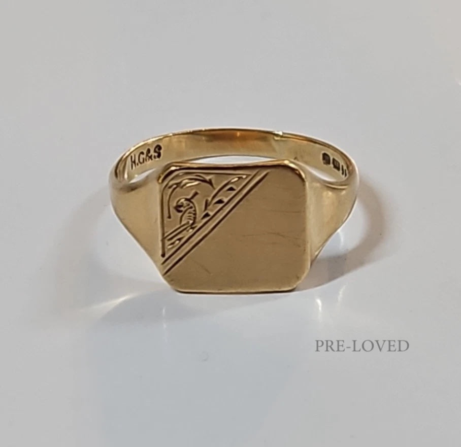 9ct Yellow Gold Square Signet Ring, Size Q