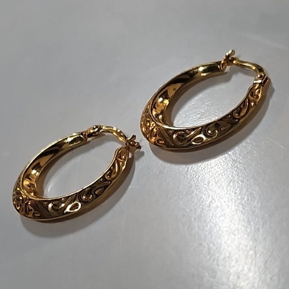9ct Yellow Gold Patterned Hoop Earrings