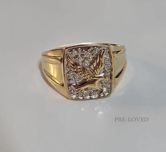 9ct Yellow Gold CZ Eagle Ring, Size Z