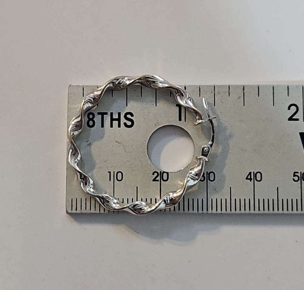 9ct White Gold Twist Hoop Earrings