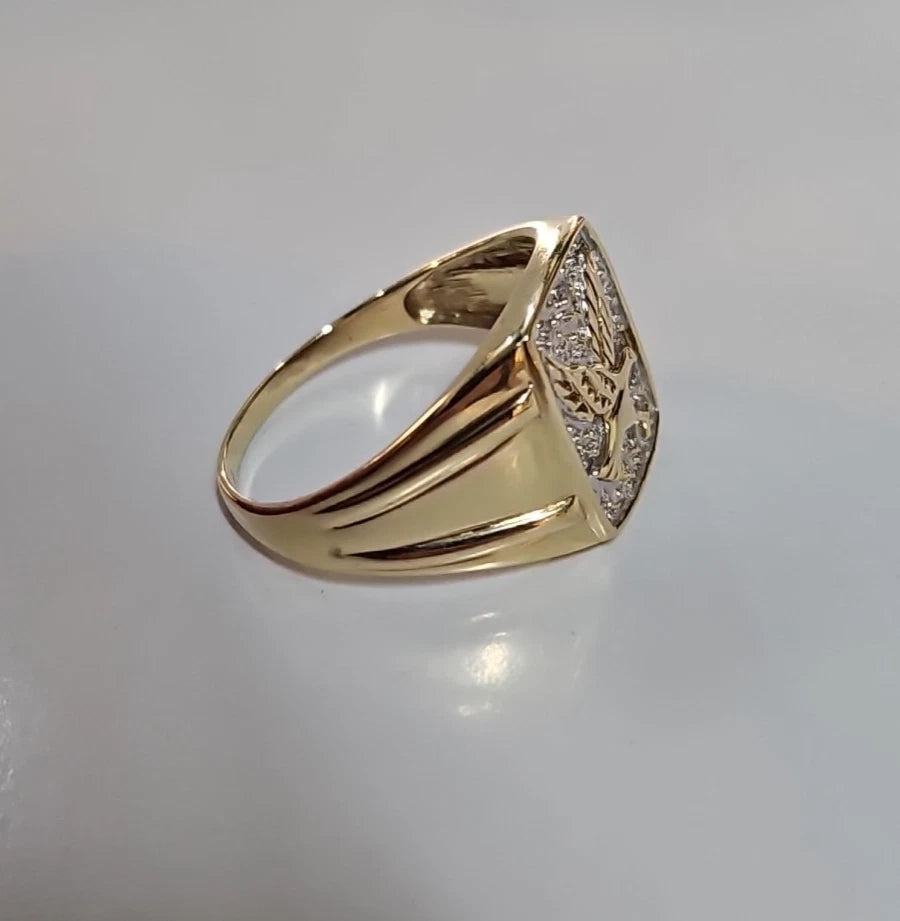 9ct Yellow Gold CZ Eagle Ring, Size Z