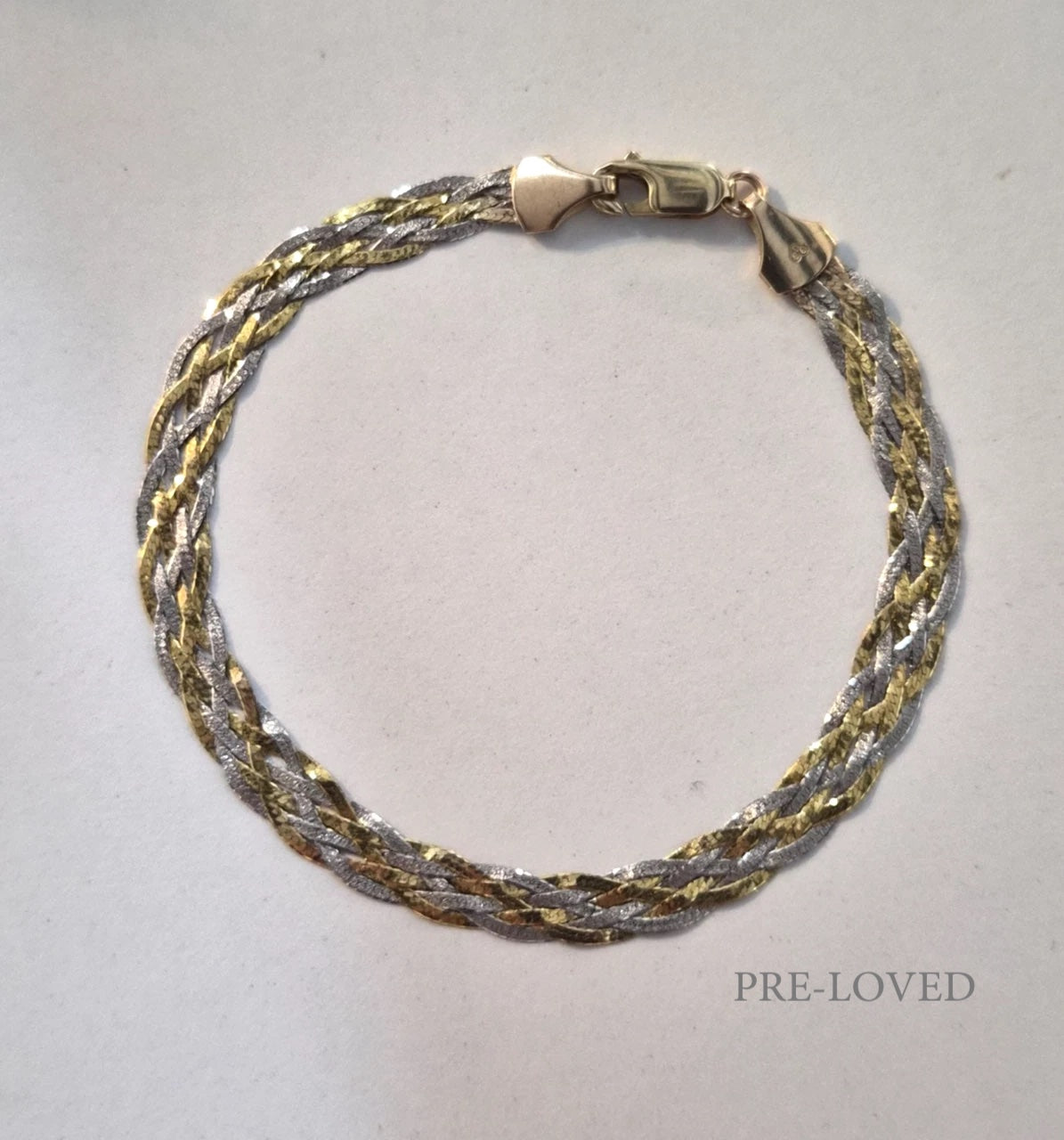9ct Yellow And White Gold Herringbone Bracelet, 7.25 Inches