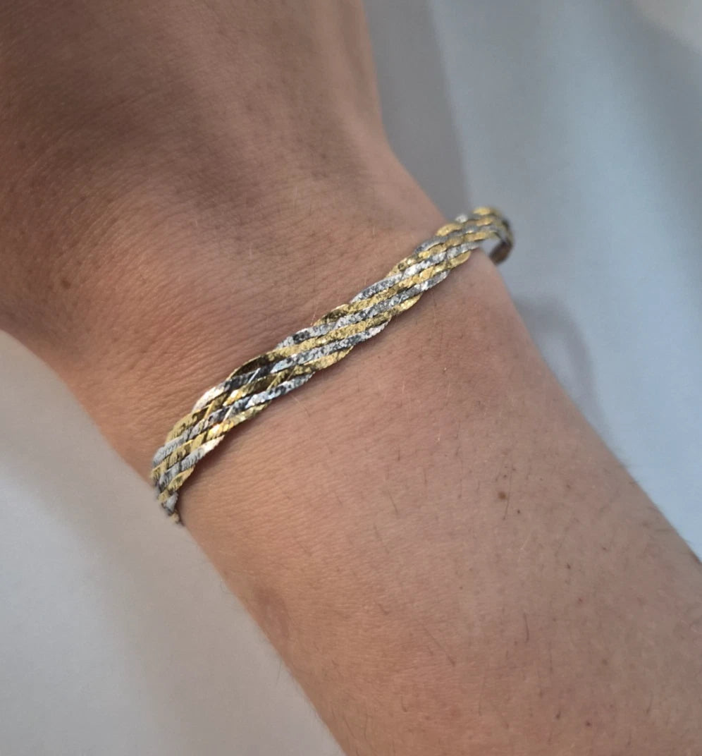 9ct Yellow And White Gold Herringbone Bracelet, 7.25 Inches