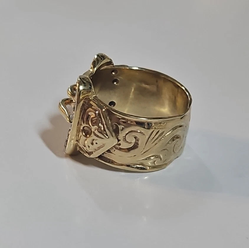 9ct Yellow Gold CZ Double Buckle Ring, Size T