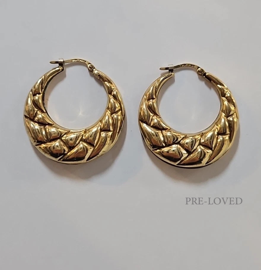 9ct Yellow Gold Patterned Hoop Earrings