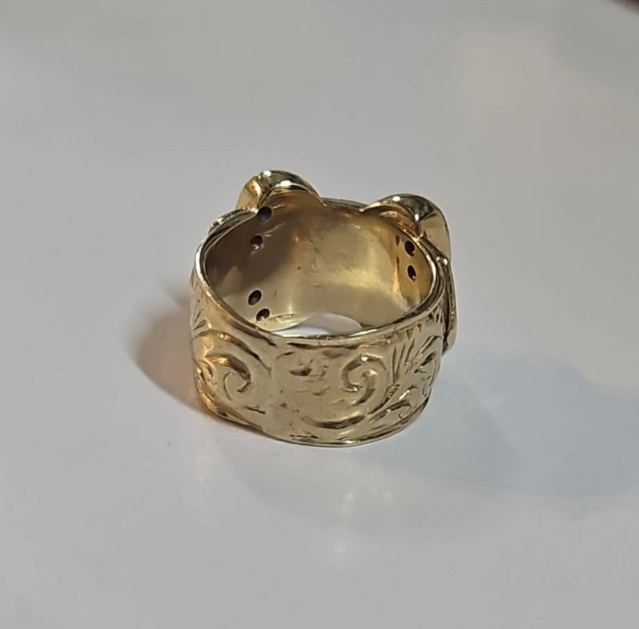 9ct Yellow Gold CZ Double Buckle Ring, Size T
