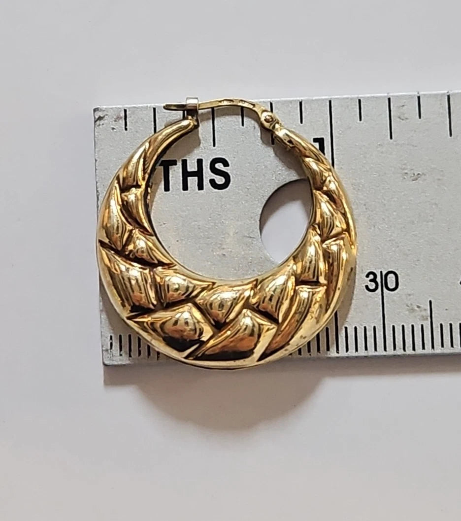 9ct Yellow Gold Patterned Hoop Earrings