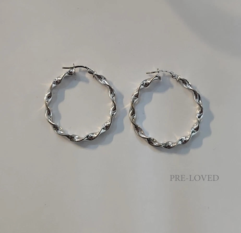 9ct White Gold Twist Hoop Earrings