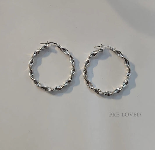 9ct White Gold Twist Hoop Earrings