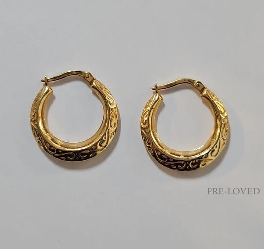 9ct Yellow Gold Patterned Hoop Earrings