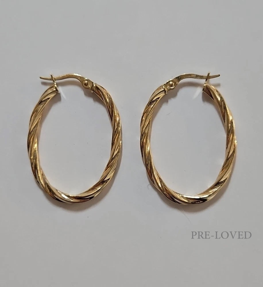 9ct Yellow Gold Twist Oval Hoops