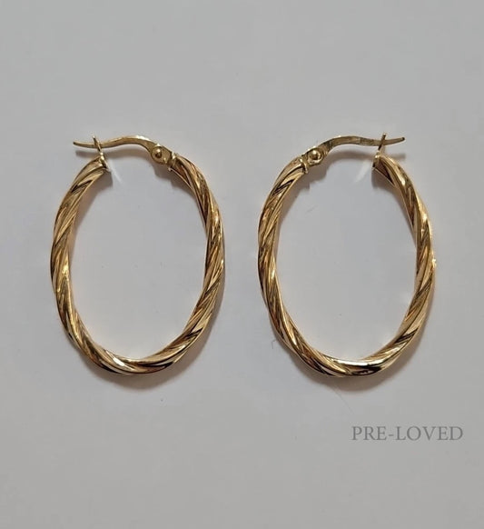 9ct Yellow Gold Twist Oval Hoops