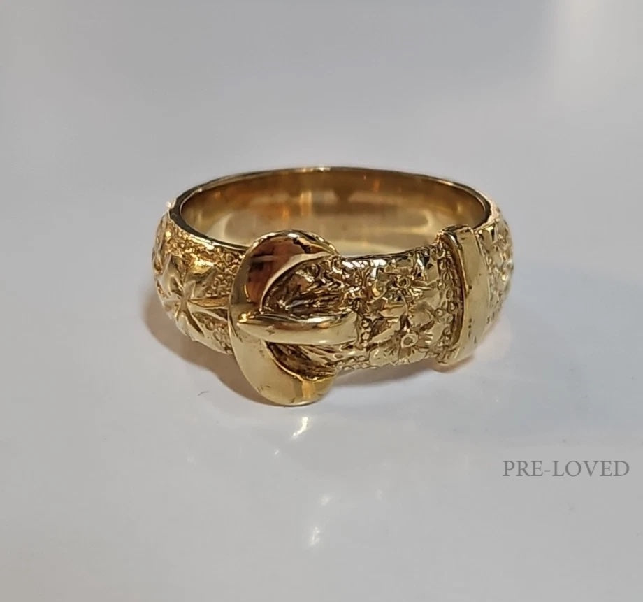 9ct Yellow Gold Buckle Ring, Size V 1/2